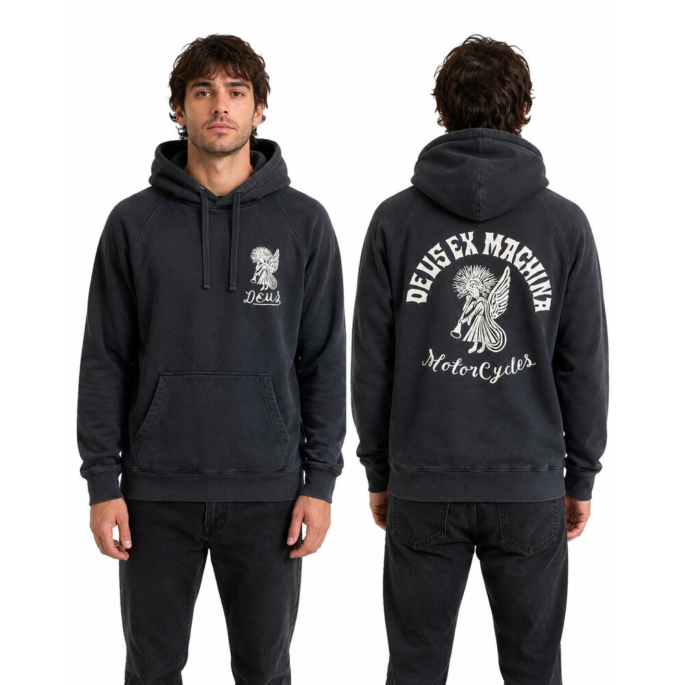 Deus Ex Machina Angel Motorcycle Hoodie Black Size M Embroidered Pullover Pocket